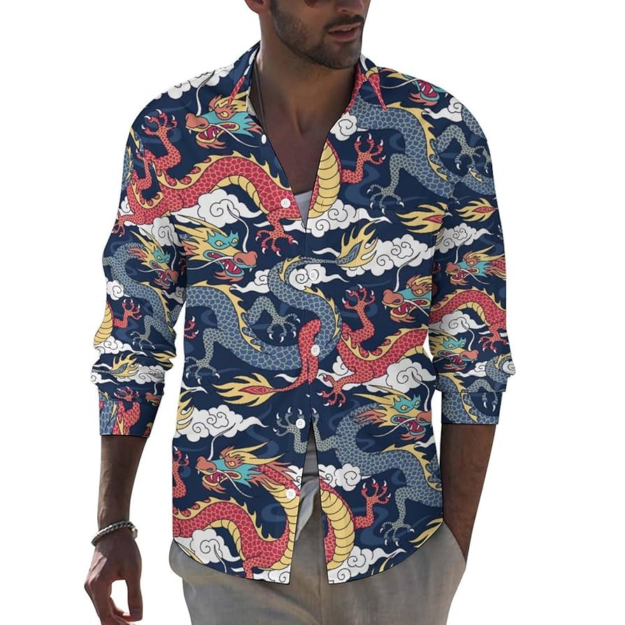 Amazon.co.jp: 龍柄 ドラゴン メンズ シャツ 秋服 長袖 Tシャツ